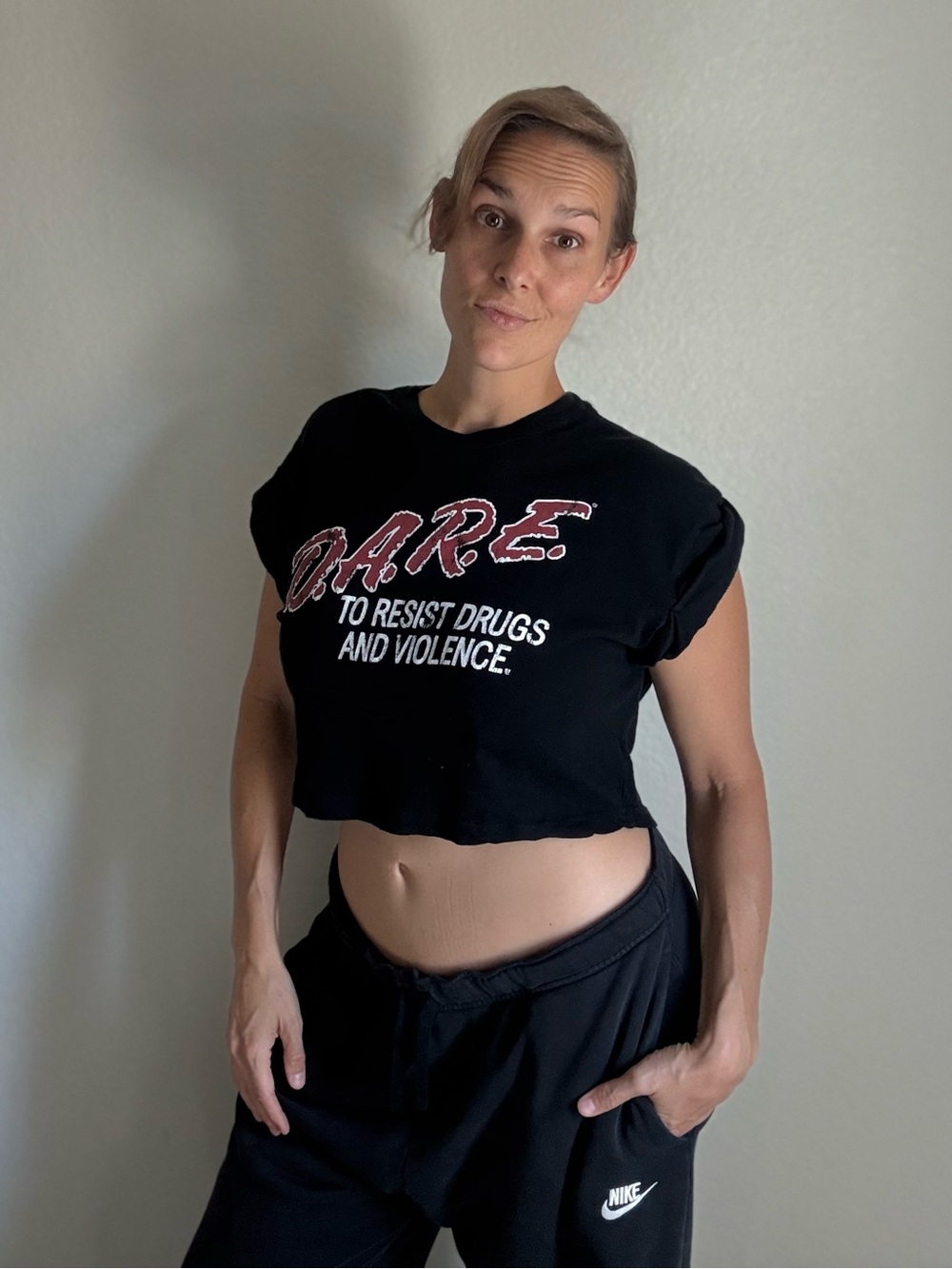 DARE To Resist Drugs And Violence Crop Tee Black Medium